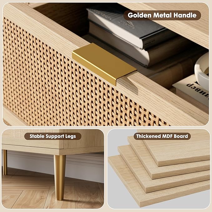 GarveeHome Rattan 6 Drawer Dresser