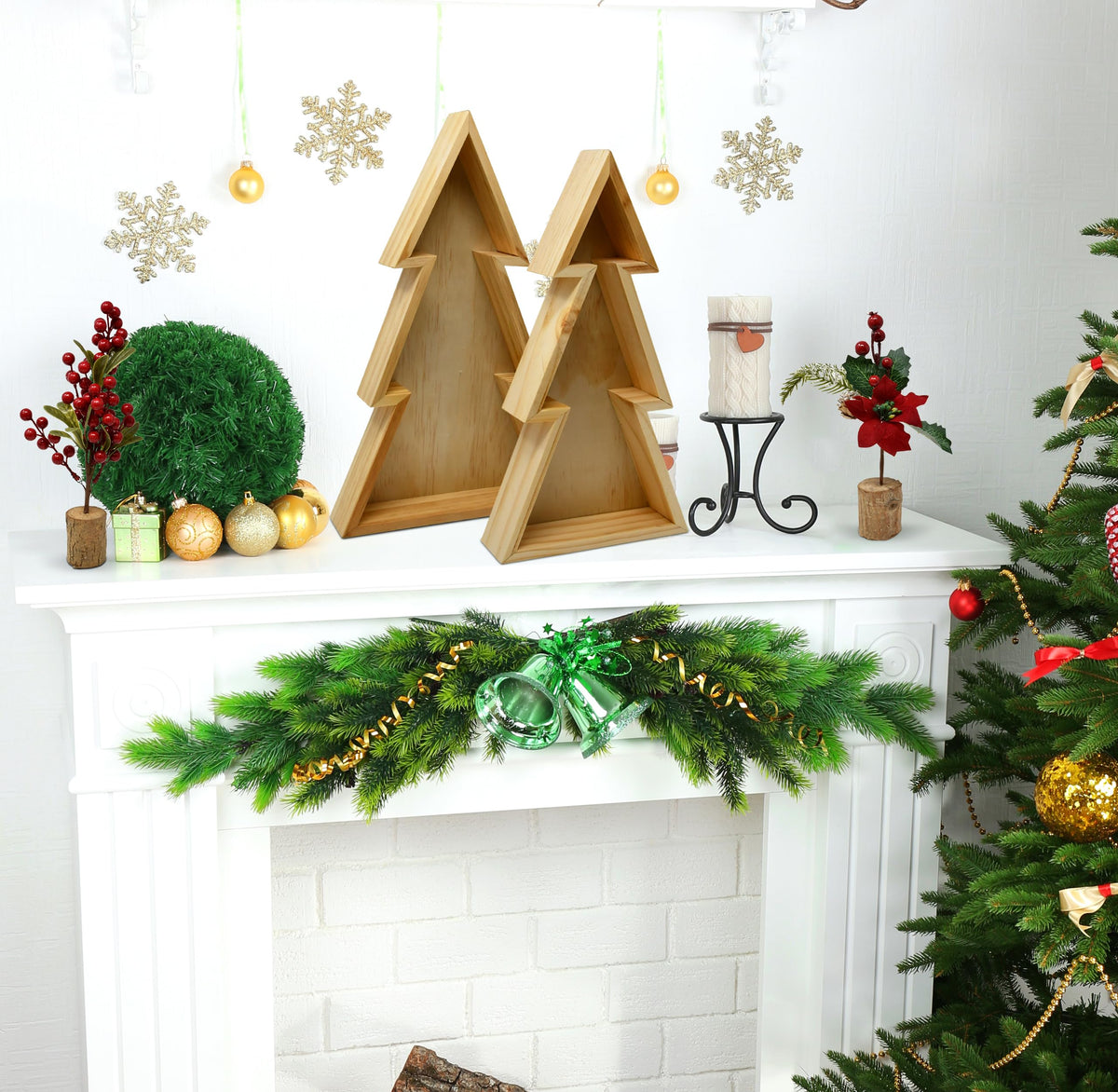 Gift Boutique Wooden Christmas Tree Trays – Set of 2 Nested Decorative Serving Trays for Holiday Parties, Snacks, Appetizers, and Festive Table Display