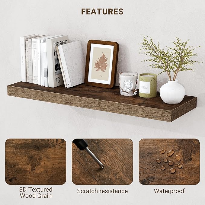 Acovy 48 Inch Floating Shelves, Wooden Shelves