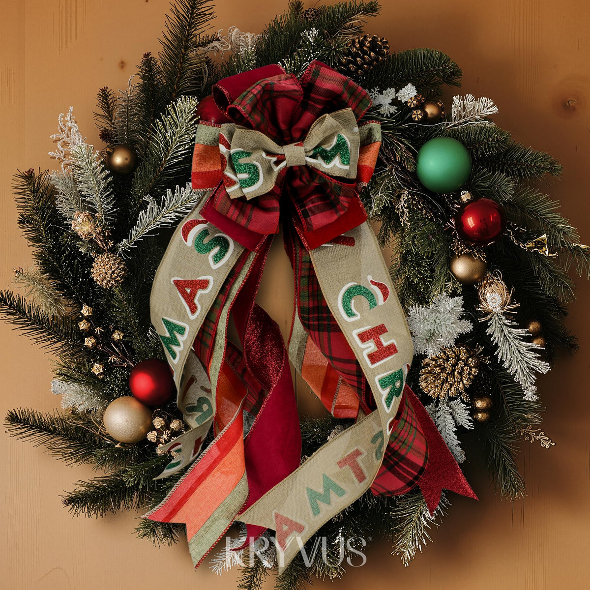 Kryvus Christmas Wired Ribbon, 2.5 Inch x 10 Yards Merry Christmas Ribbon for Wreaths, Tree Decorations, Gift Wrapping and Holiday Crafts, Natural Linen Ribbons with Wired Edge