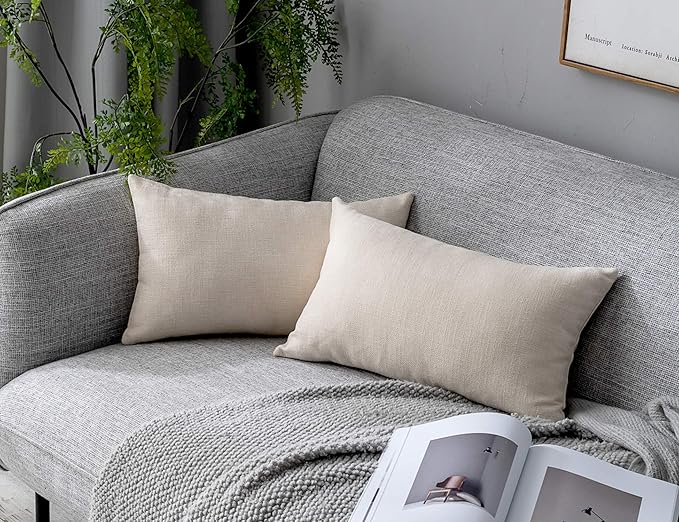 Stellhome Rectangle Burlap Throw Pillow Covers Solid Farmhouse Linen Pillowcase