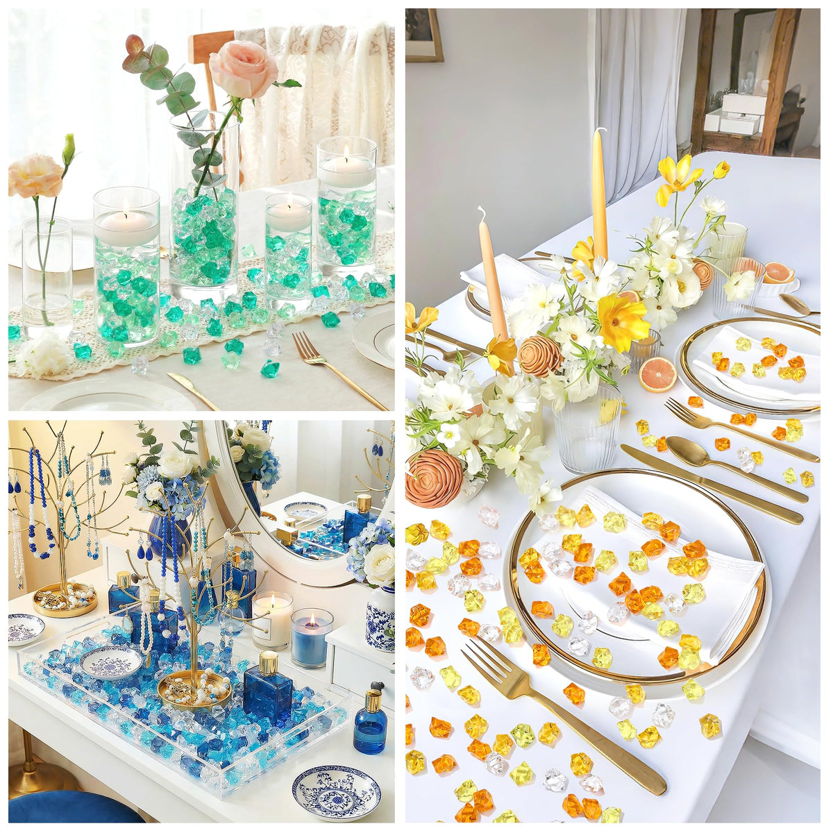 LAIDANLA 500PCS Mix Blue Acrylic Gems Vase Fillers Fake Ice Crushed Rock Crystals Faux Diamond for DIY Craft Table Scatters Party Centerpieces Wedding Aquarium Fish Tank Decor Accessories