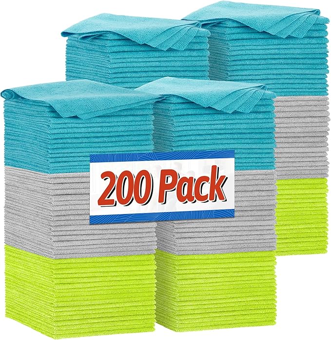 FIXSMITH Shop Towels, Microfiber Cleaning Cloth Bulk, 200 Pack Microfiber Towels