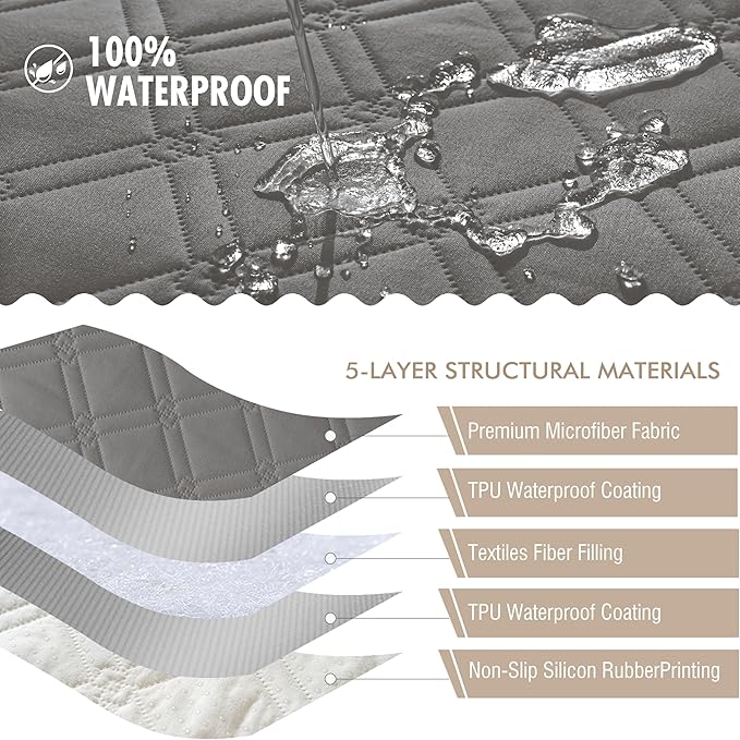 Genina Waterproof Couch Cover, Washable Anti-Slip 67 inch Sofa Covers