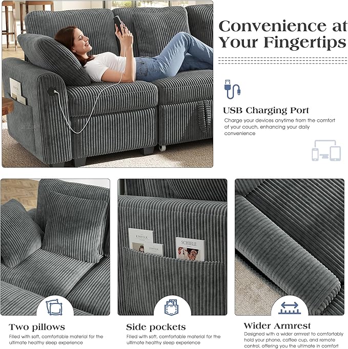 Ihanherry 81-inch Corduroy Modular Sectional Sofa Bed