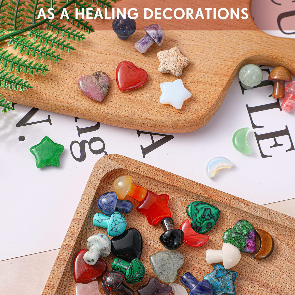Nuenen 100 Pieces Crystal Bulk Mushroom Sculpture Valentine Heart Shaped Moon Star Crystals Stones Worry Stones Assorted Hand Making Palm Thumb Gemstones for Meditation Reiki Balancing