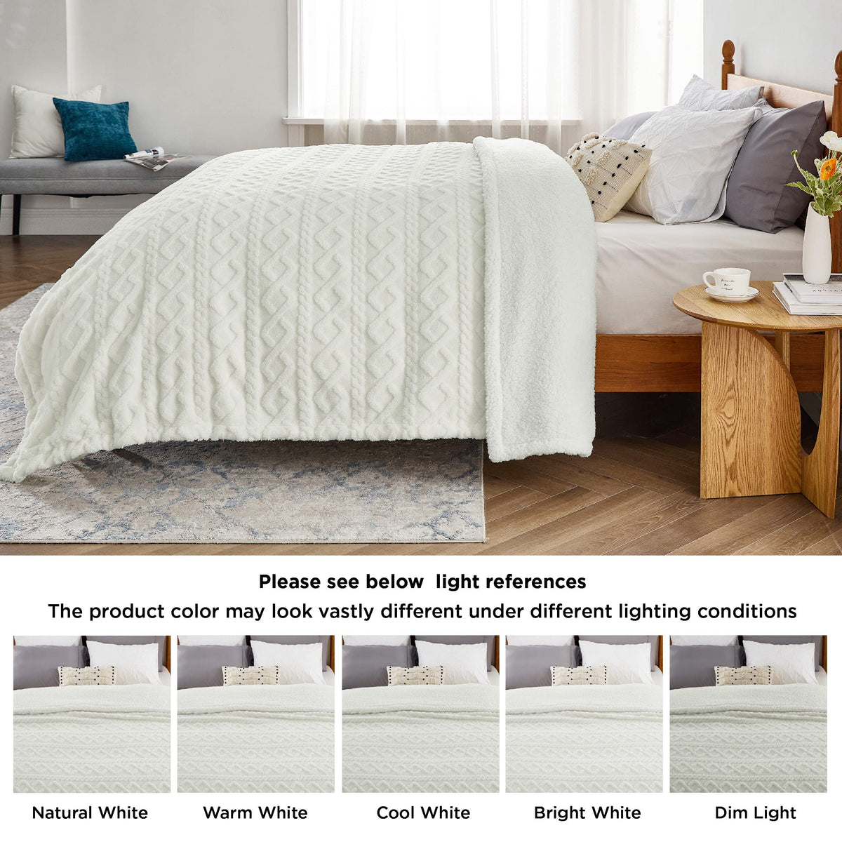 Bedsure Gentlesoft Sherpa Fleece Blanket Twin Size for Bed - Fluffy & Cozy Cable Jacquard Tufted for Women Gift, Thick and Warm Christmas Blanket for Winter, Cream, 60x80 Inches