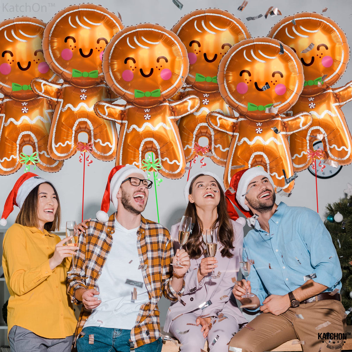 KatchOn, Big Merry Christmas Gingerbread Balloons - Pack of 6 | Gingerbread Man Balloon for Christmas Decorations | Foil Balloons for Xmas Decorations Indoor | Xmas Party Decor