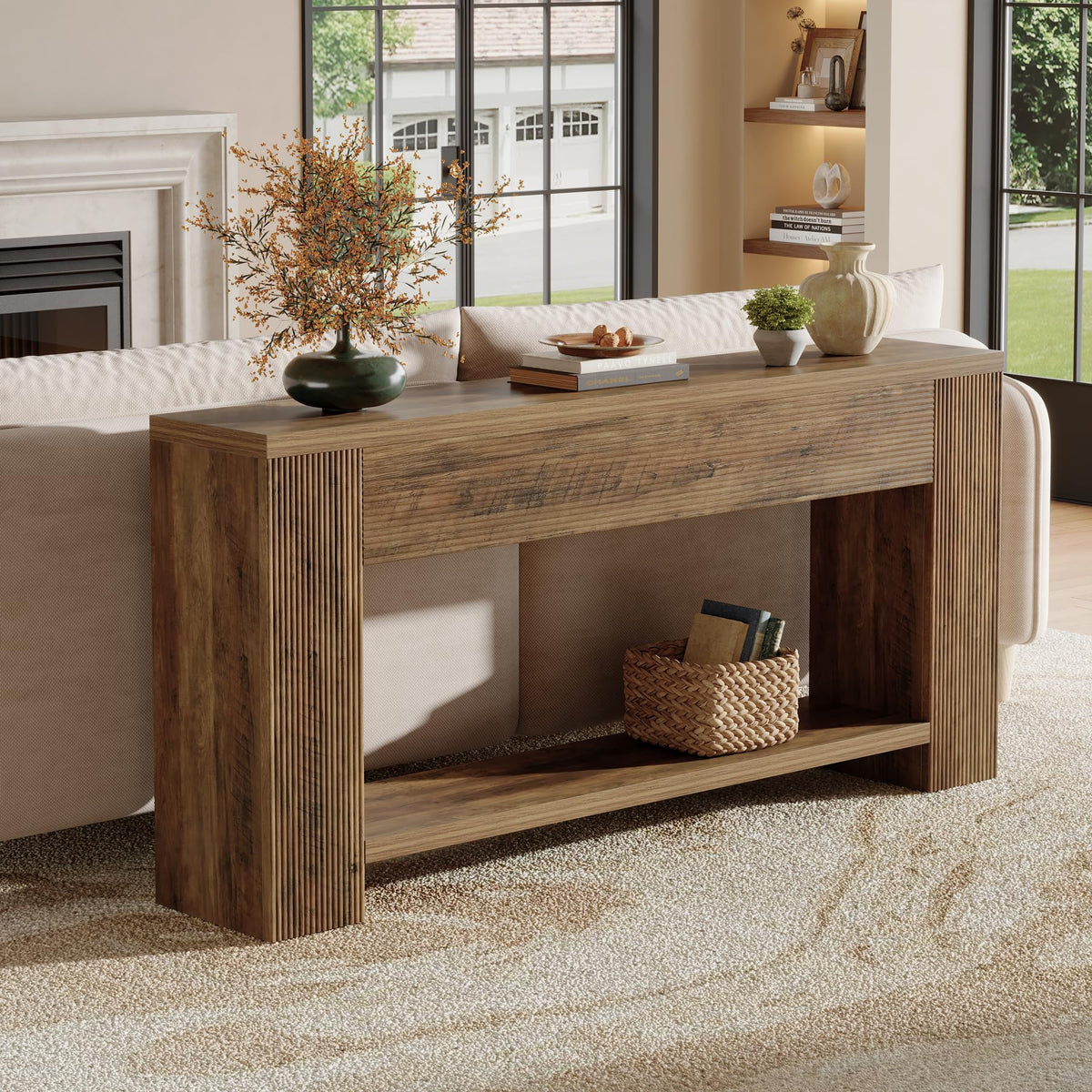 Tribesigns 70.9-Inch Console Tables for Entryway, Narrow Wooden Long Sofa Table Behind the Couch, Farmhouse Fluted Hallway Accent Table for for Living Room, Entrance, Foyer (Rustic Brown)