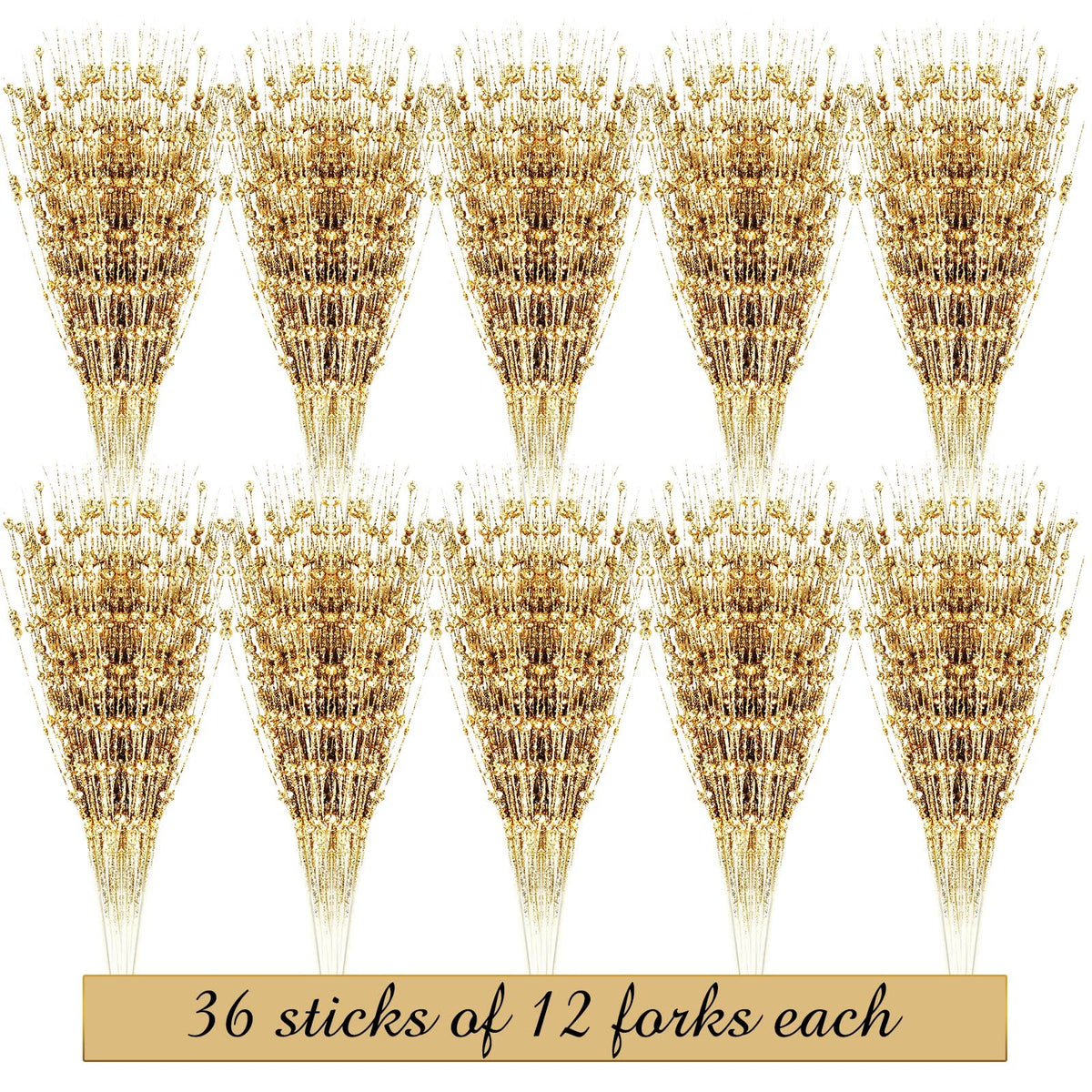 Geosar 30 Pcs Artificial Glitter Berry Stem Decorations 17 Inch Faux Stick Floral Pick Centerpiece Bouquet Flower Bead Twigs for Centerpiece Tree Wreath Ornaments Home(Gold)