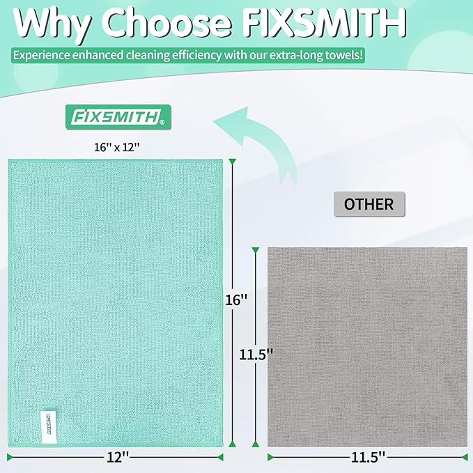 FIXSMITH Turquoise Microfiber Cleaning Cloth -Pack of 8, Highly Absorbent