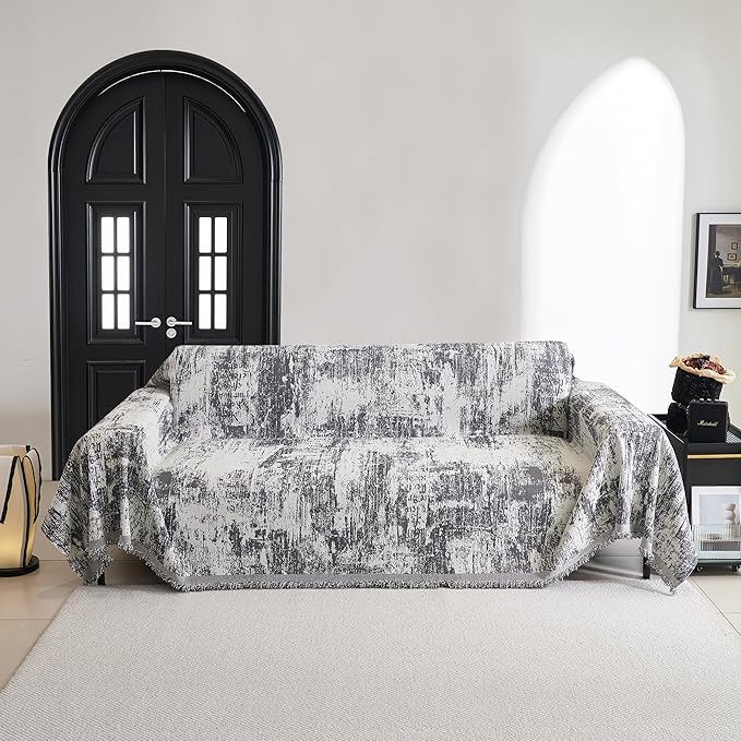 MYSKY HOME Sectional Couch Cover Deep Grey Abstract Geometric Sofa Covers