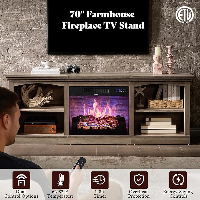 AMERLIFE 70 Inch Fireplace TV Stand