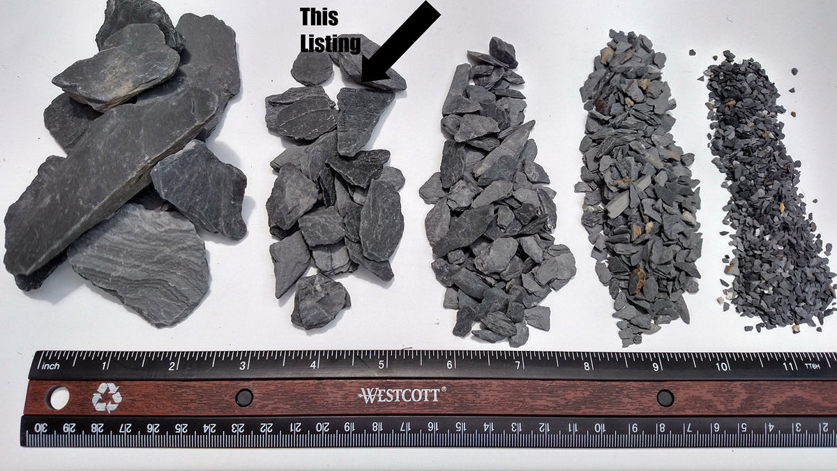 Natural Slate Stone -1/2 to 1 inch. Perfect Size for Miniature or Fairy Gardens, Aquariums, Reptiles, Terrariums, Model Railroads, Dioramas & Wargaming (2lbs Grey)