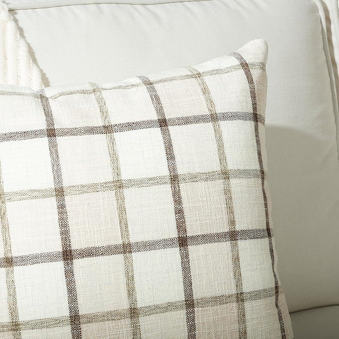 Stellhome Pack of 2 Linen Buffalo Check Decorative Fall Throw Pillow Covers