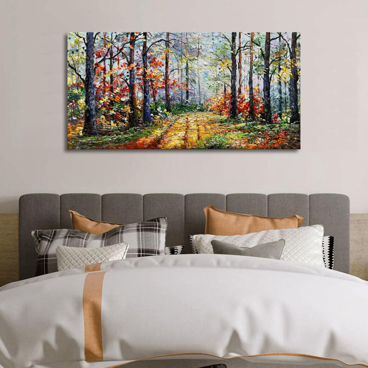 Diathou Art Forest Landscape Oil Painting Modern Abstract Art wall Decoration 24x48 inches