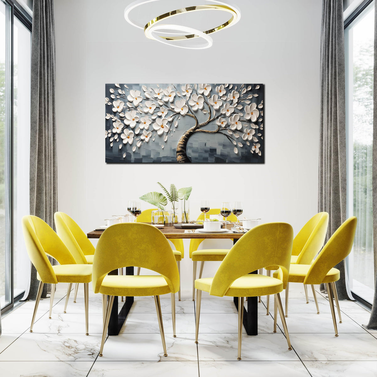 Canvas Wall Art for Living Room White Flowers Tree of Life Picture Print Paintings Large Framed Bedroom Wall Decor Artwork Modern Gallery Plant Wall Decorations Size 24x48 inch Ready to Hang
