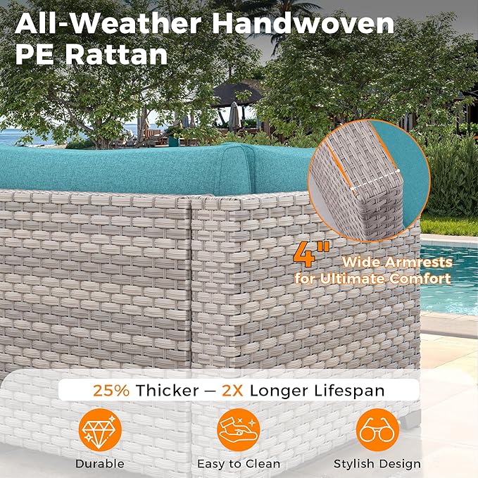 12-Seat Modern Outdoor Wicker Rattan Patio Furniture Set
