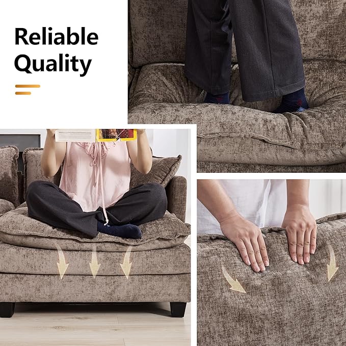 111'' Sectional Cloud Deep Seat Couch, Modern Comfy Chenille L Shaped Sectional