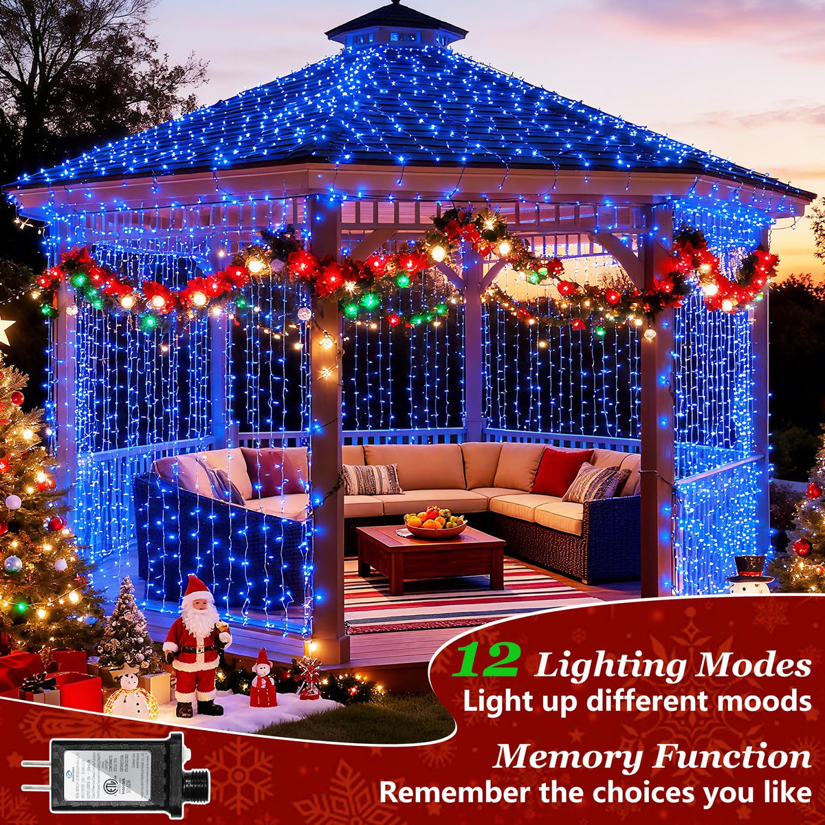 300 LED Blue Birthday Party Decorations String Lights with 12 Modes Timer Dimmable, Waterproof Connectable Christmas Tree Lights, 75FT Fairy Lights for Bedroom, Outside, Ocean Party, Xmas Decor