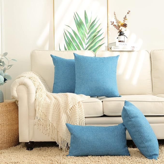 Stellhome Pack of 2 Linen Throw Pillow Covers Solid Fall Decorative Cushion