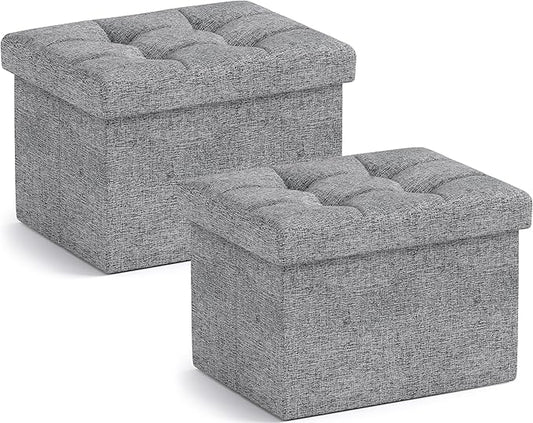 Ornavo Home Small Storage Ottoman, Foldable Collapsible Rectangle Linen Ottoman