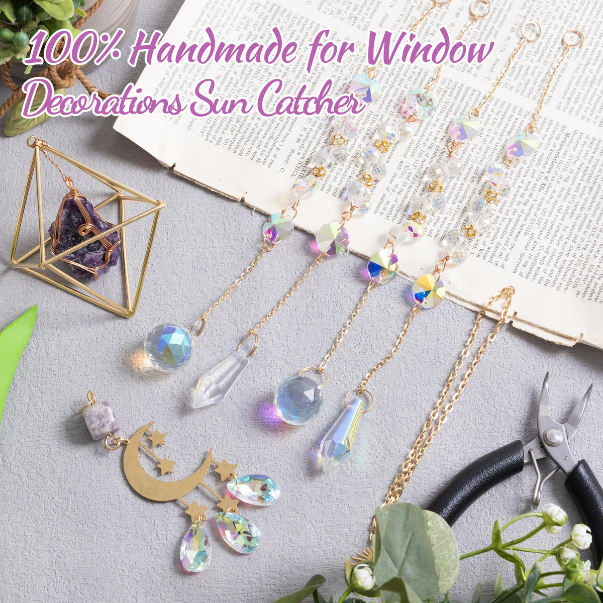 Amethyst Crystal Suncatcher - Dreamsum Hanging Wall Garden Sun Catcher for Windows, Healing Amethyst Crystal Decor for Home, Gift for Christmas Birthday,Mothers Day