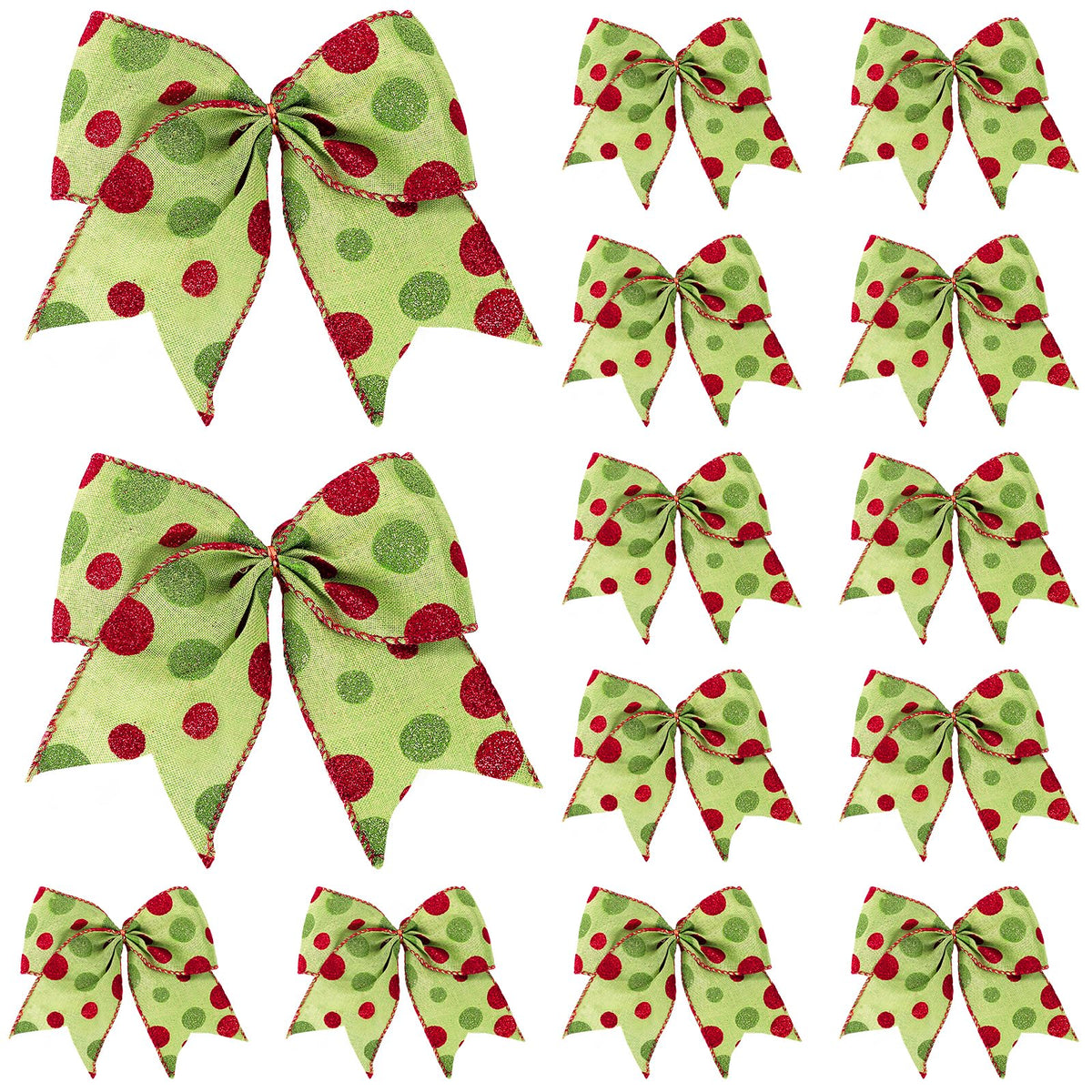 Miucat 16 Pcs Christmas Tree Bows Decoration, 6 Inch Large Christmas Bows Red Green Dot Bows Ribbons Ornaments Christmas Wreath Decorations for Tree Gift Wrapping Wall Home Front Door Decor