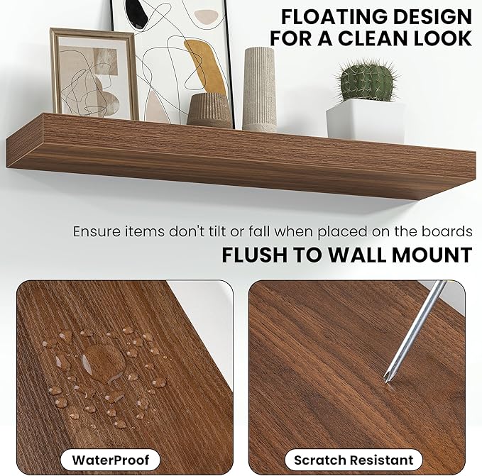 Fun Memories 16 Inch Floating Shelves Wall-Mounted, Engineered Wood Wall Shelves