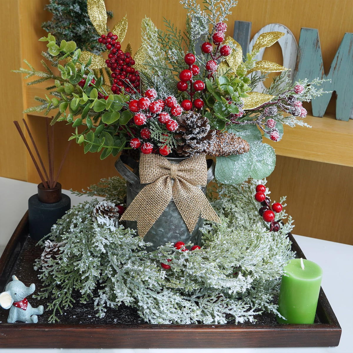 Winlyn Artificial Snowy Christmas Cedar Garland with Pine Cones and Red Berries Lush Christmas Greenery Garland 6' Long Christmas Wedding Winter Holiday Table Runner Centerpiece Seasonal Decoration