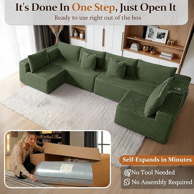 138" Cloud Sectional Couch, Comfort U Shaped Sofa