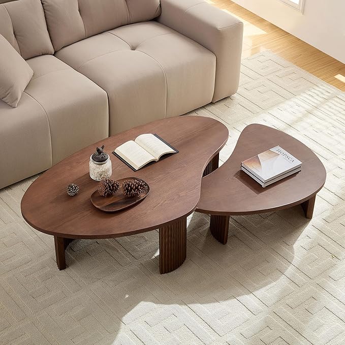Nesting Coffee Table Set of 2, Irregular Shape Center Table 2-Piece Modern Side