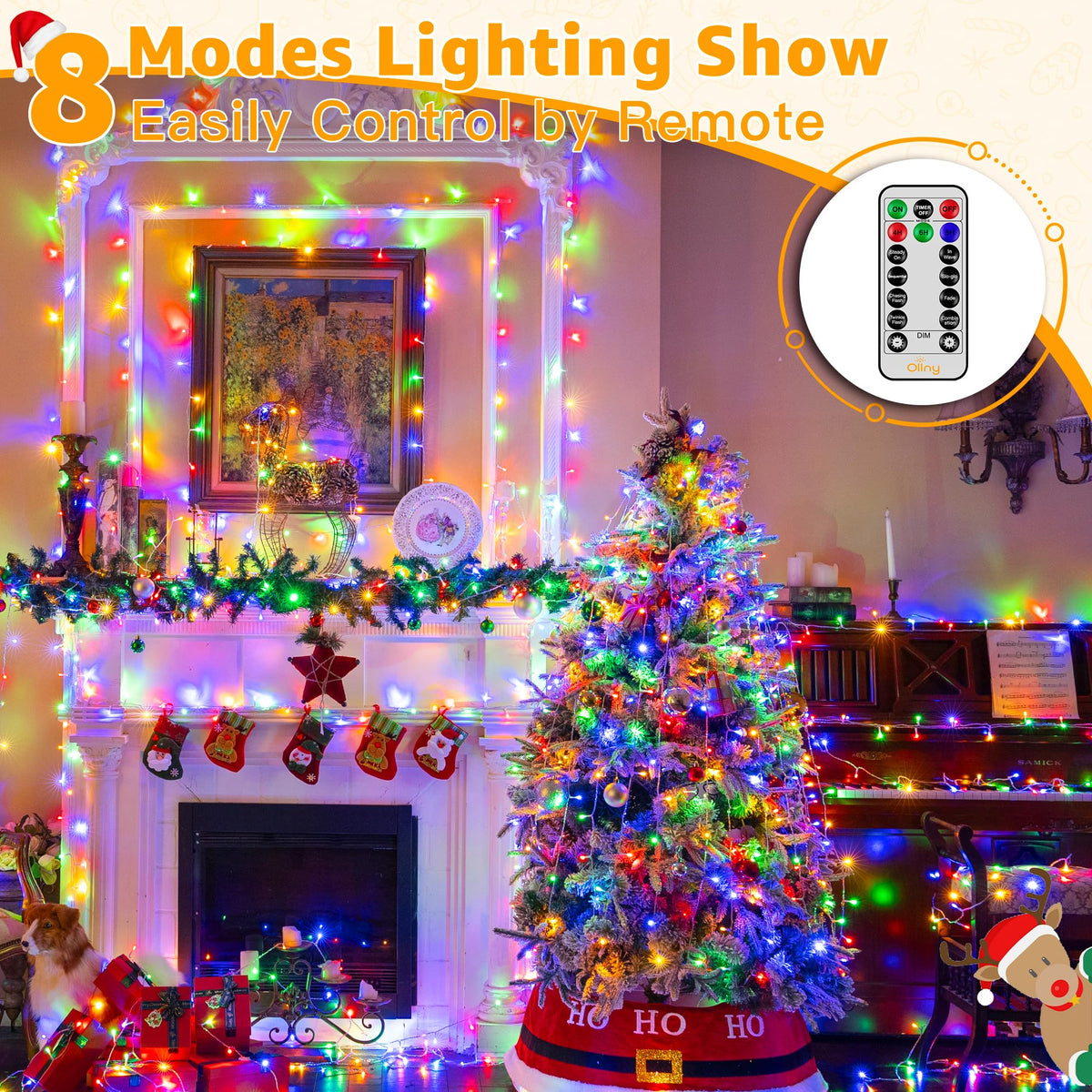 Ollny Christmas Lights Outdoor 800LED 262FT, Multicolor Plug in Fairy Light with Remote, 8 Modes Waterproof Timers Dimmable LED String Lights for Indoor House Outside Bedroom Patio Balcony
