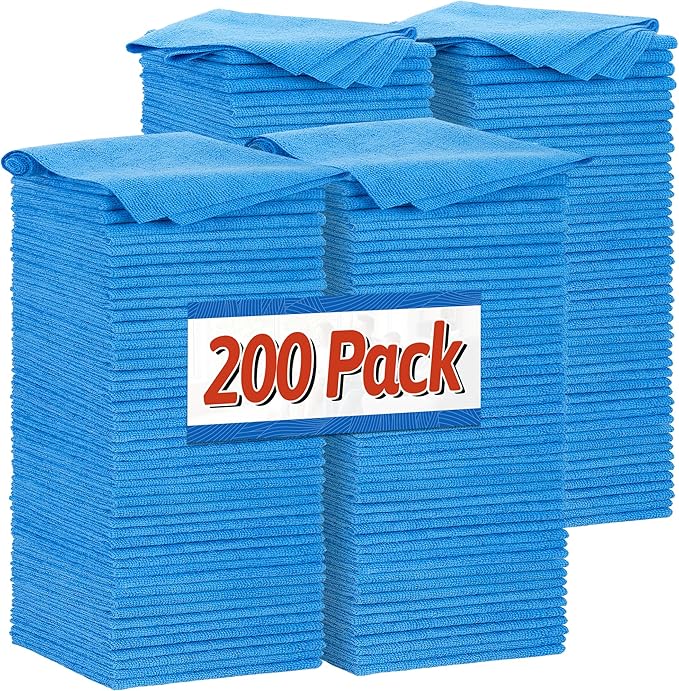 FIXSMITH Shop Towels, Microfiber Cleaning Cloth Bulk, 200 Pack Microfiber Towels