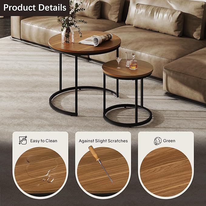Otterease Nesting Tables Set of 2, Round Coffee Table, Small Nesting Coffee