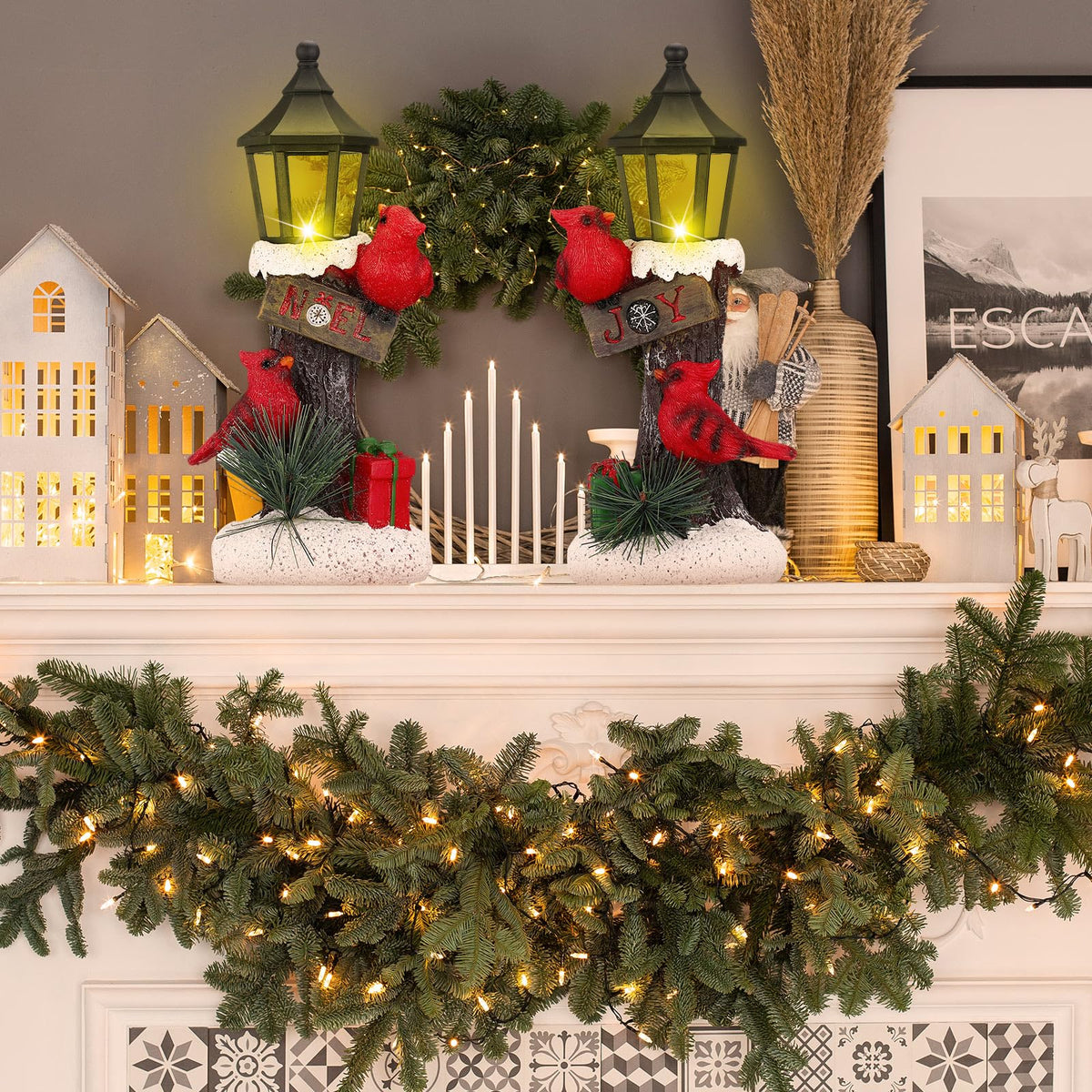 Geetery 2 Pcs Christmas Lighted Lamps with Red Cardinal Figurines Light up Red Cardinal Lantern Lamps for Christmas Table Decoration Centerpieces Xmas Gift Home Office Shelf Mantel Fireplace Decor