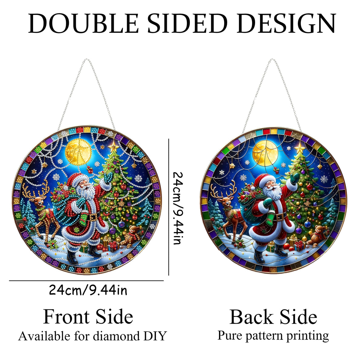 DIY Diamond Art Painting Wreath Kits，Special Shaped Rhinestone Hanging Ornament Diamond Art Window Pendants for Gift Home Garden Wall Hanging Kits,Double Sided (Santa Claus-1)
