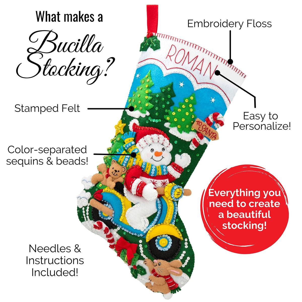 Bucilla Felt Applique 18" Stocking Making Kit, Polar Bear Buddies, Perfect for DIY Arts and Crafts, 89465E