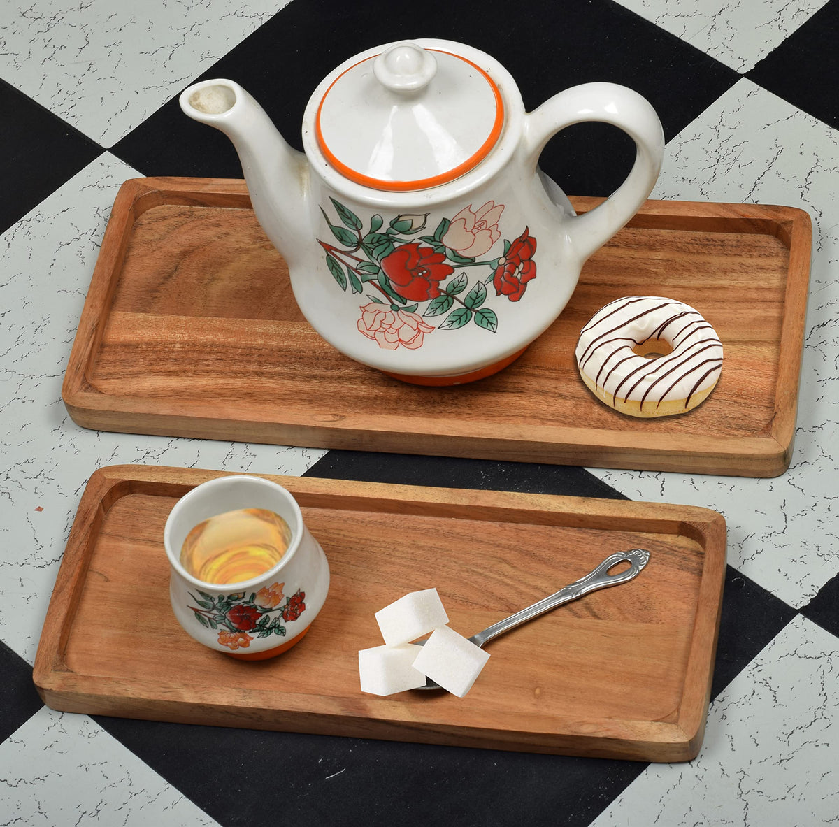 Samhita Acacia Wood Rectangular Wooden Platters for Food Holder/BBQ/Party Buffet Gift for Friend, Family.