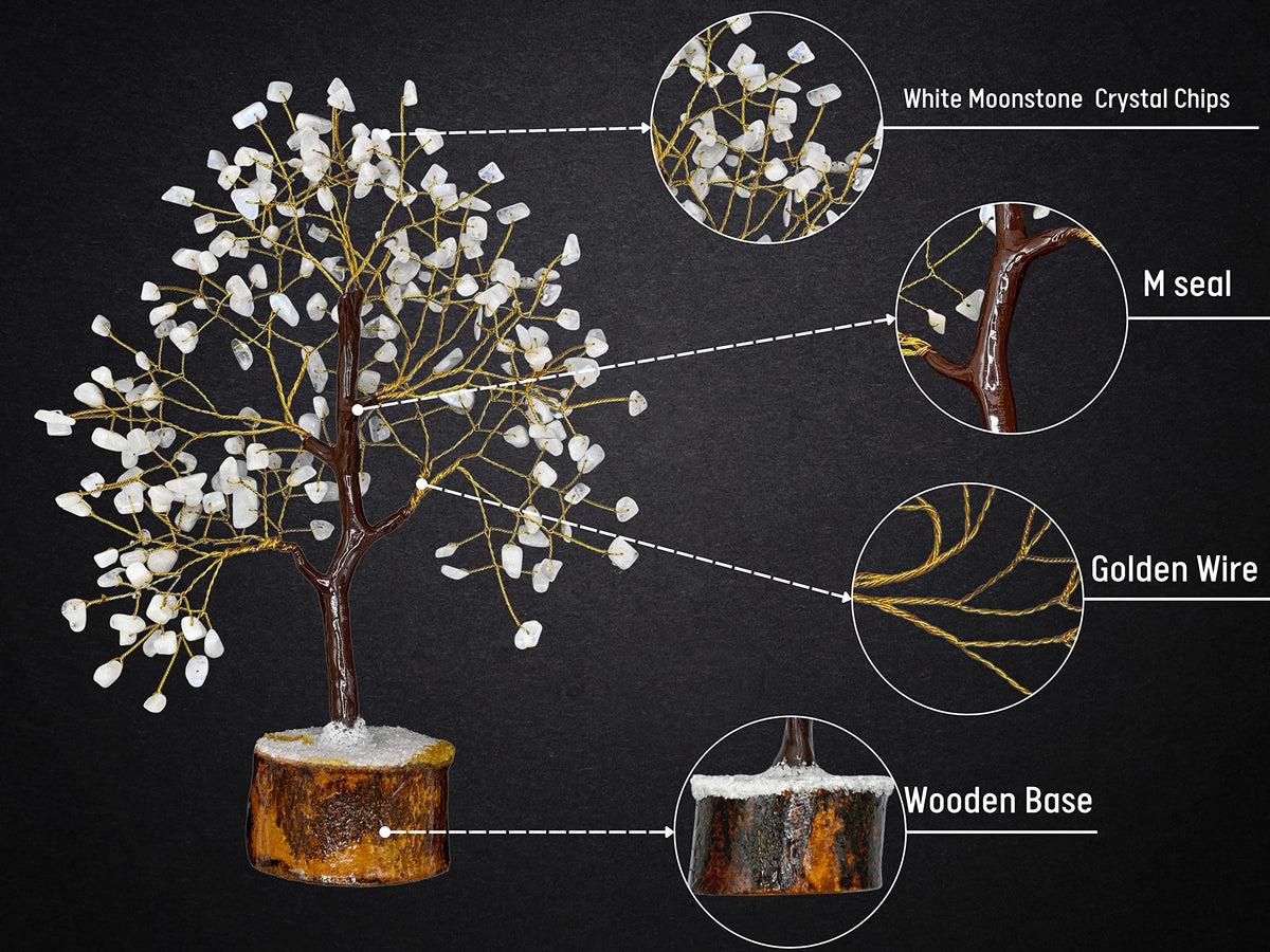 Amazing Gemstone Crystals and Healing Stones Birthday Gifts for Women - White Moonstone Tree of Life Home Decor Stocking Stuffers, Bookshelf, Room Meditation Gift Unique Birthday Gifts