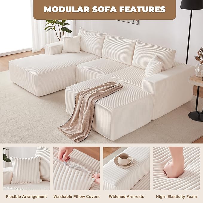 Weture 108” Modular Sectional Couches, Modern Modular U-Shape Sofa