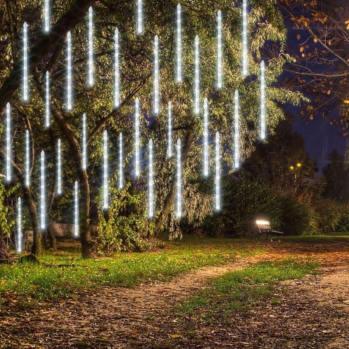 Dazzle Bright Christmas Lights Outdoor, 288LED Meteor Shower Rain Lights 12 Inch 8 Tubes, Waterproof Plug in Falling Icicle Light Christmas Decorations for Xmas Tree Yard House Decor (White)