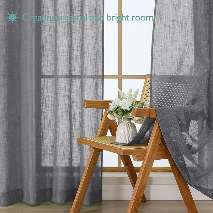 Chyhomenyc Charcoal Grey Semi Sheer Curtains 84 Inches Long 2 Panels Set