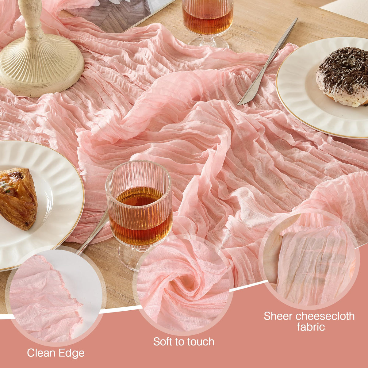 6 Pack Dusty Pink Cheese Cloth Table Runner 120 Inch Boho Rustic Gauze 10 FT Cheesecloth Table Runners Decorations for 4th of July Christmas Birthday Baby Shower Wedding Holiday Home Party Decor
