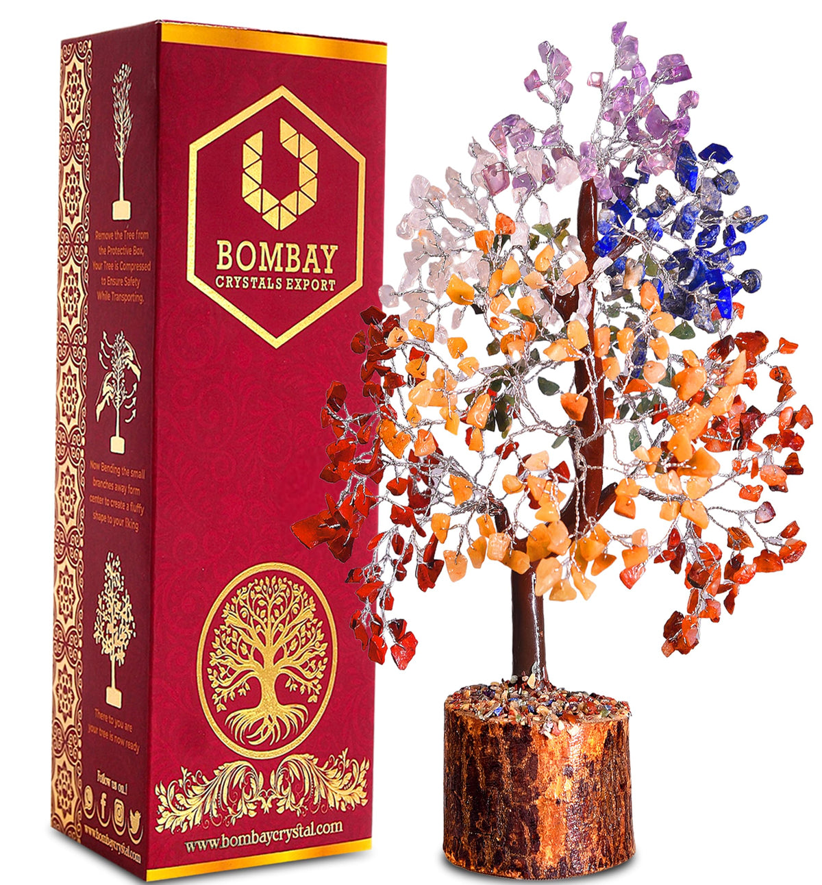 7 Chakra Crystal Tree of Life – Handmade Healing Gemstone Bonsai for Positive Energy, Prosperity & Home Décor – Good Luck Gift for Women, Mom, Office & Living Room Accent