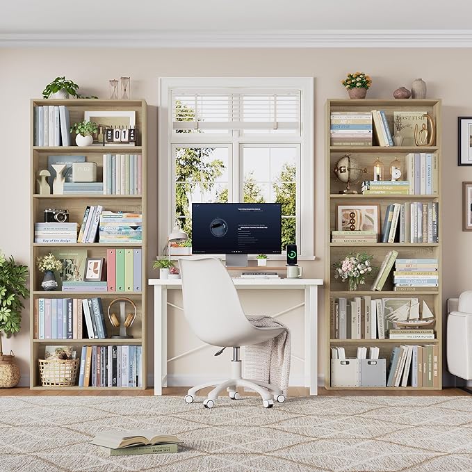 FOTOSOK 6-Tier Open Bookcase and Bookshelf, Freestanding Display Storage