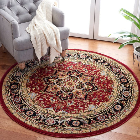 SAFAVIEH Lyndhurst Collection Area Rug - 3'3" Round, Red & Black, Traditional Oriental Design, Non-Shedding & Easy Care, Ideal for High Traffic Areas in Living Room, Bedroom (LNH330B)