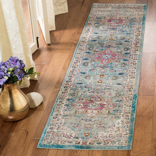 SAFAVIEH Aria Collection Runner Rug - 2' x 6', Green & Creme, Oriental Medallion Distressed Design, Non-Shedding & Easy Care, Ideal for High Traffic Areas in Living Room, Bedroom (ARA160G)