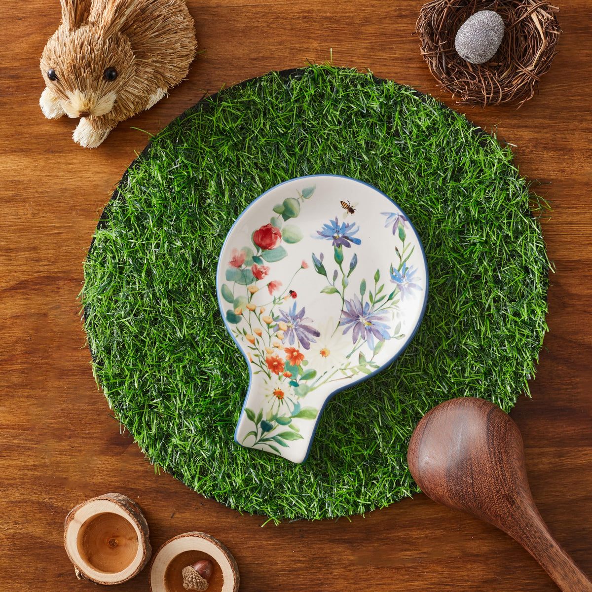 Bico Summer Provence Spoon Rest for Stove Top, Ceramic Spoon Holder for Kitchen Counter, Easy to Clean Coffee Spoon Rest Dishwasher Safe, Kitchen Cooking Utensil Rest for Ladles Spatula