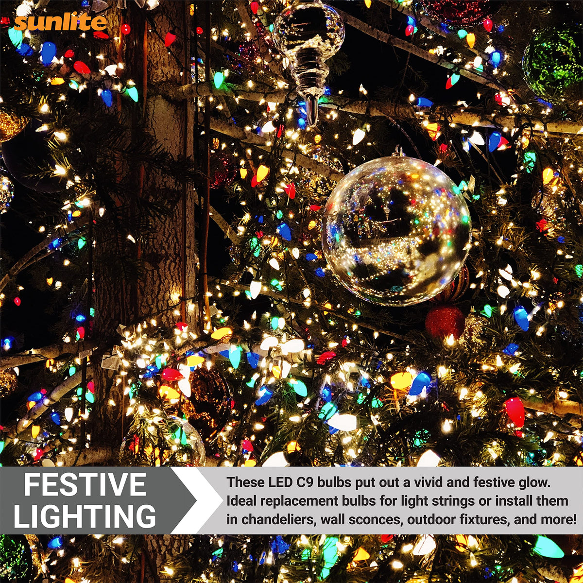 Sunlite 80705 LED C9, Holiday Decorative Light Bulb, 0.4 Watts, E17 Intermediate Base, Faceted Christmas-Lights; Nightlight, Blue